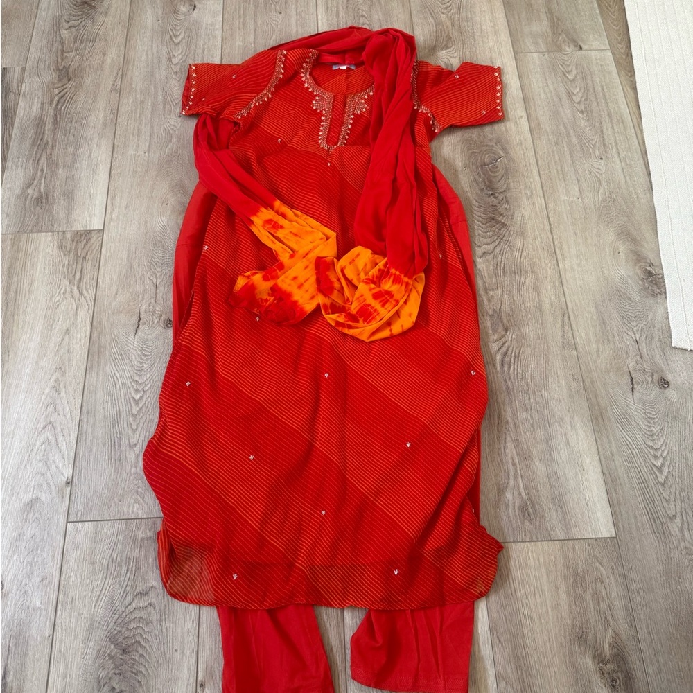 Red and Orange Salwar three piece